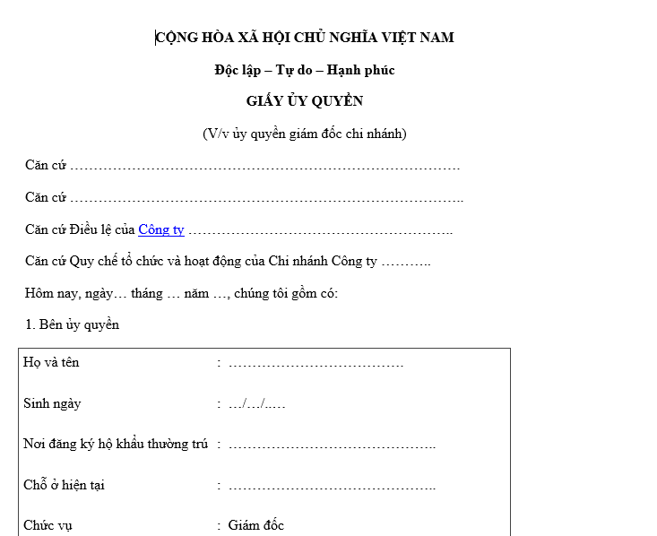  Mẫu giấy ủy quyền của giám đốc về việc triệu tập và chủ trì cuộc họp xử lý kỷ luật lao động? 