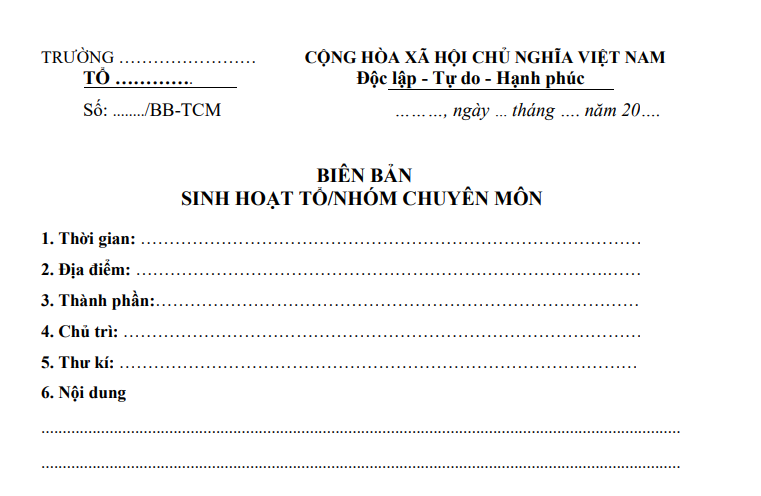 Sổ biên bản sinh hoạt chuyên môn trường trung học cơ sở