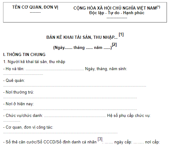 Mẫu kê khai tài sản thu nhập hằng năm
