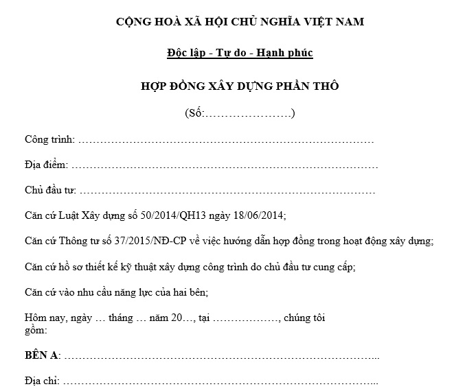 hợp đồng thi công xây dựng công trình