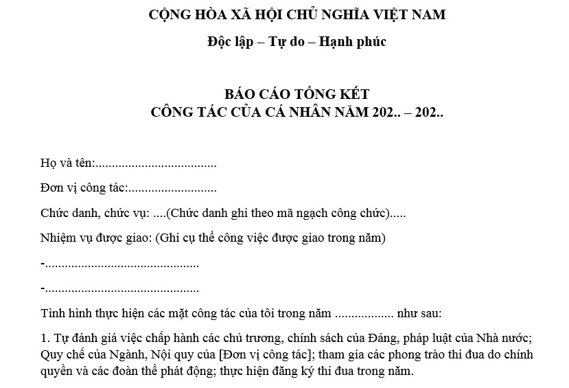 báo cáo tổng kết cá nhân