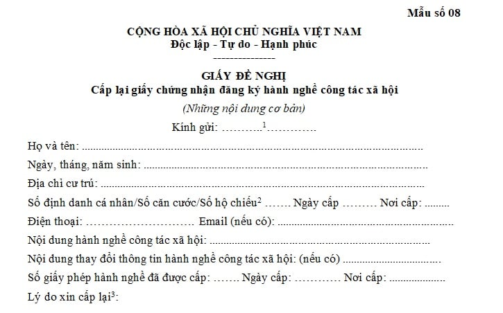 cấp lại giấy chứng nhận đăng ký hành nghề công tác xã hội