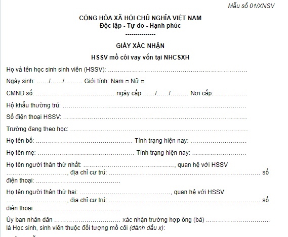 mẫu giấy xác nhận hssv