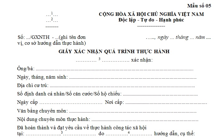 giấy xác nhận thực hành ctxh