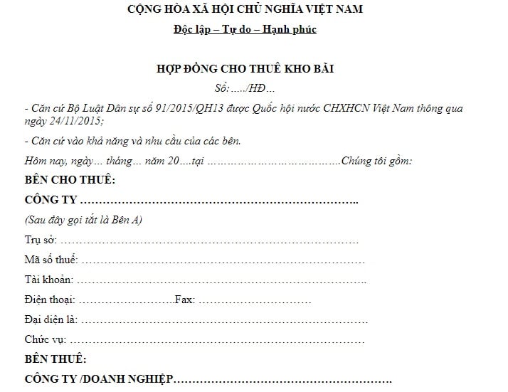 hợp đồng cho thuê nhà kho