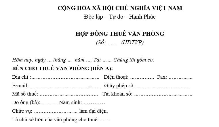 hợp đồng cho thuê lại văn phòng