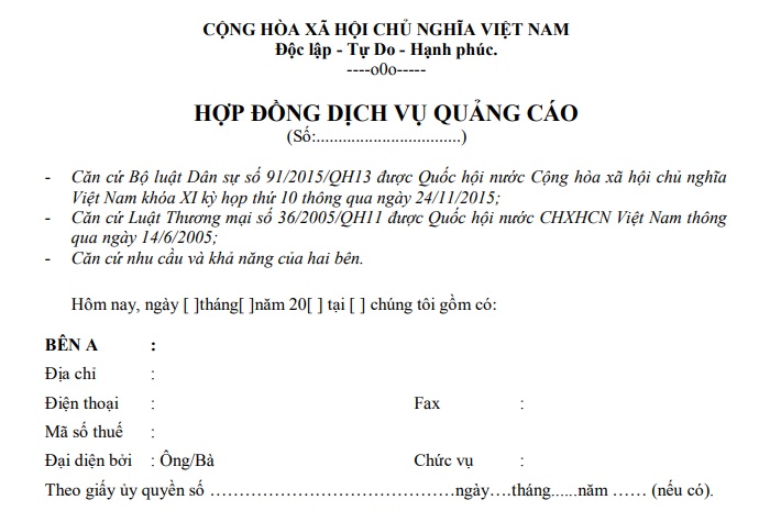 hợp đồng dịch vụ quảng cáo