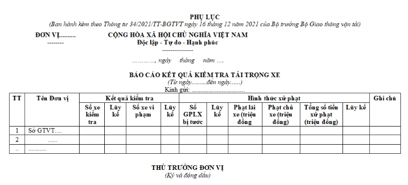 báo cáo kiểm tra tải trọng xe