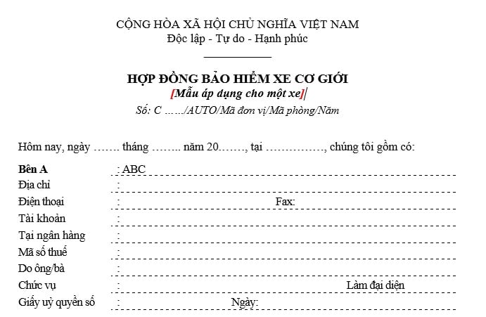 mẫu hợp đồng bảo hiểm xe cơ giới