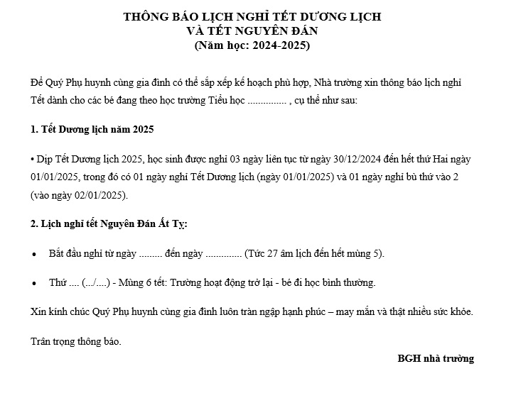 mẫu thông báo