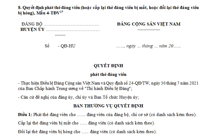 đổi lại thẻ đảng viên bị hỏng