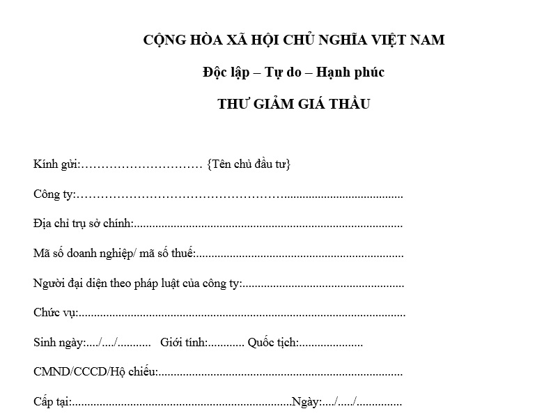 thư giảm giá gói thầu