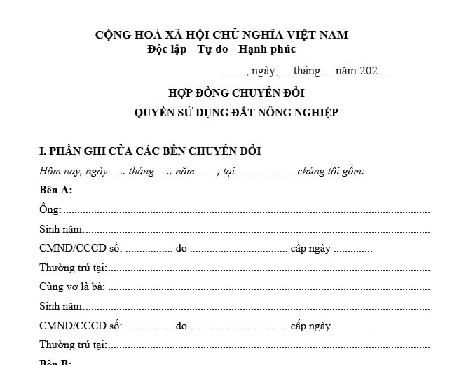 hợp đồng chuyển đổi quyền sử dụng đất