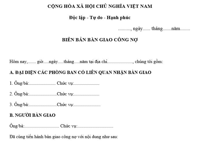 biên bản bàn giao công nợ