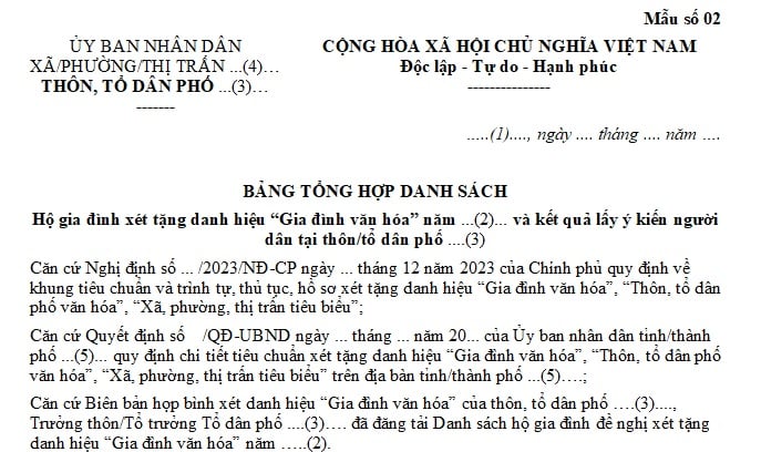 mẫu bảng tổng hợp ds hộ gia đình