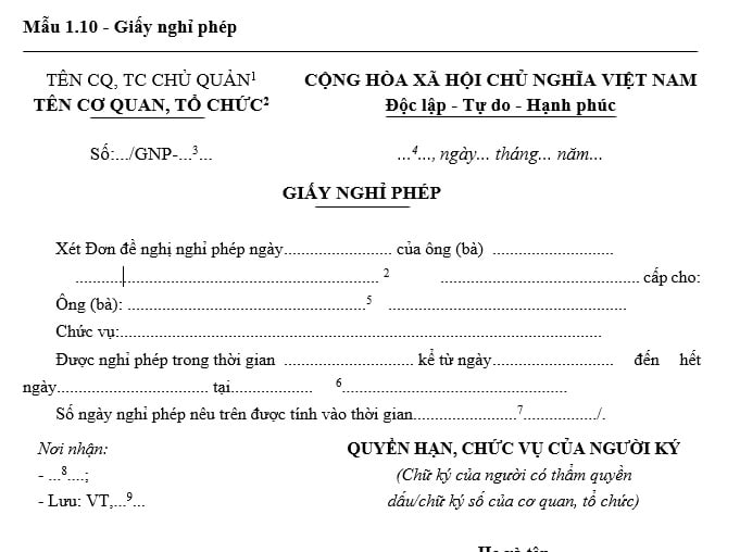 mẫu giấy nghỉ phép