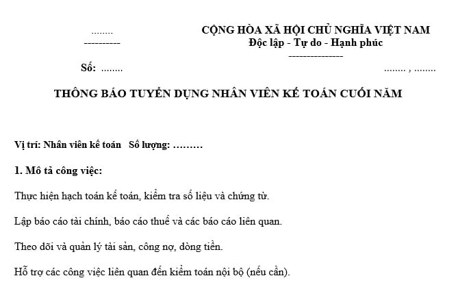 thống báo tuyển dụng nhân viên kế toán