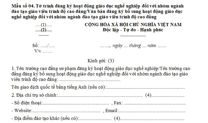 mẫu tờ trình đk hoạt động giáo dục nghề nghiệp