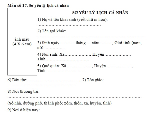 sơ yếu lý lịch cá nhân