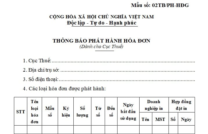 thông báo phát hành hóa đơn