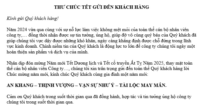 thư chúc tết gửi cho khách hàng