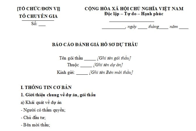 mẫu báo cáo đánh giá hồ sơ dự thầu đối với gói thầu mua sắm hàng hóa