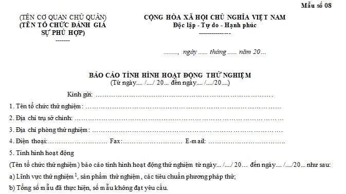 báo cáo tình hình hoạt động thử nghiệm chất lượng sp hh