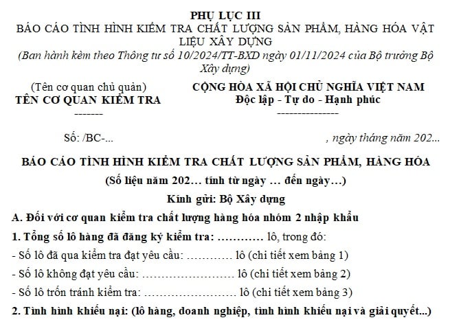 báo cáo tình hình kiểm tra chất lượng sản phẩm hh vật liệu xây dựng