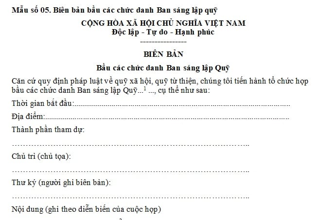 mẫu biên bản bầu các chức danh Ban sáng lập quỹ từ thiện