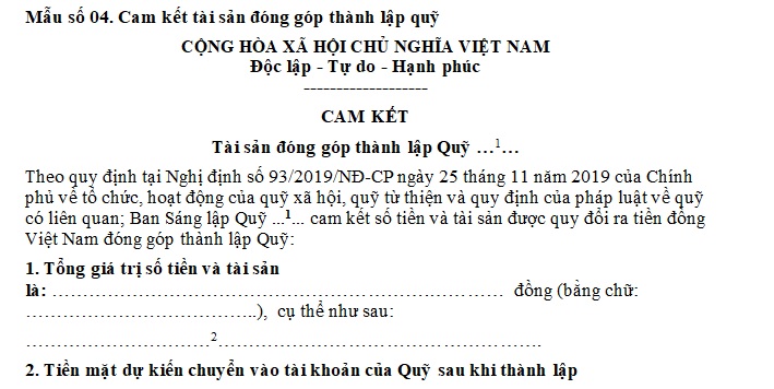 Mẫu cam kết tài sản đóng góp thành lập quỹ từ thiện là mẫu nào? Hướng dẫn viết mẫu cam kết tài sản đóng góp thành lập quỹ?