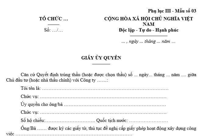 mẫu giấy ủy quyền