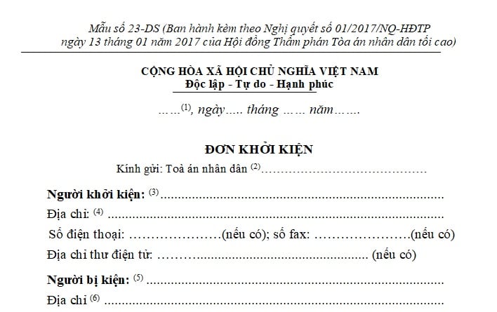 đơn khởi kiện hành vi cố ý gây thương tích