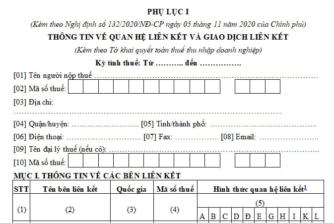 mẫu tờ khai thông tin về quan hệ liên kết 