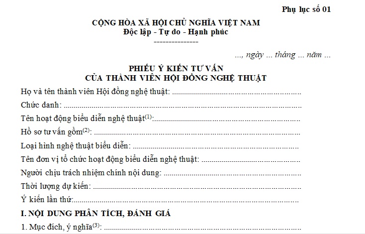 phiếu lấy ý kiến tư vấn của thành viên hội đồng nghệ thuật