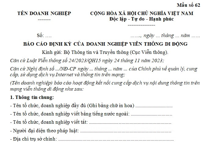 báo cáo định kỳ của doanh nghiệp viễn thông di động