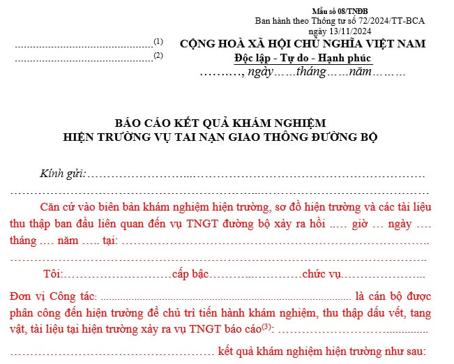 mẫu báo cáo kq khám nghiệm hiện trường vụ tai nạn giao thông