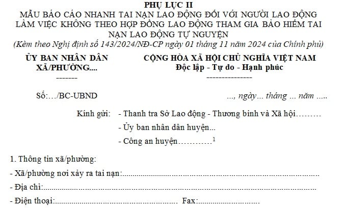 báo cáo nhanh tai nạn lao động