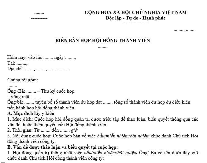 biên bản họp hội đồng thành viên 