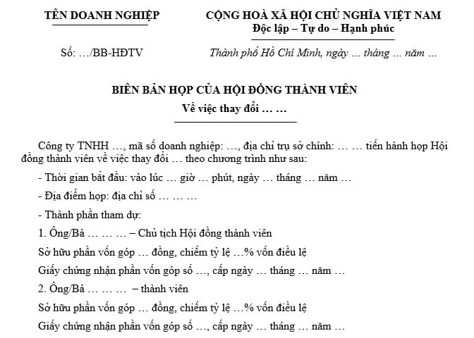 mẫu biên bản họp hội đồng thành viên