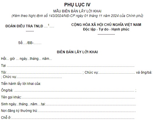 biên bản lấy lời khai