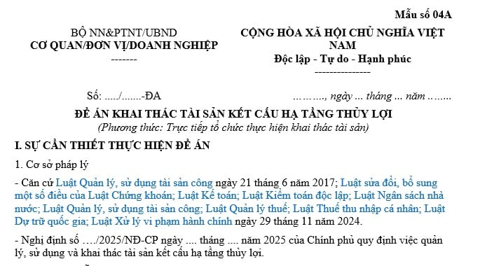 đề án khai thác tài sản kết cấu hạ tầng thủy lợi