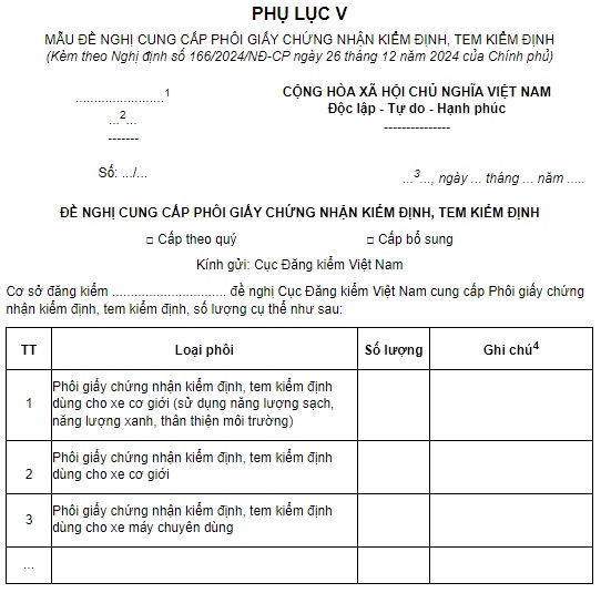 đề nghị cung cấp phôi giấy chứng nhận kiểm định