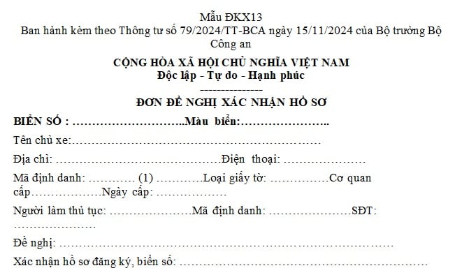 đơn đề nghị xác nhận hồ sơ xe