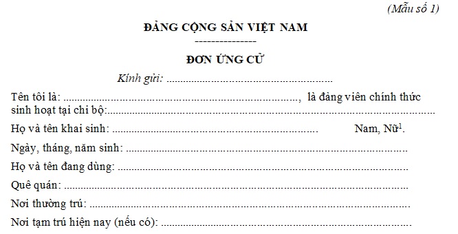 Đơn ứng cử tại đại hội đảng bộ