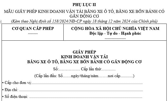 giấy phép kd vận tải bằng xe ô tô