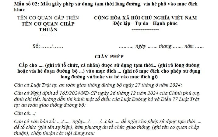 mẫu giấy phép sd tạm thời lòng đường phục vụ thi công