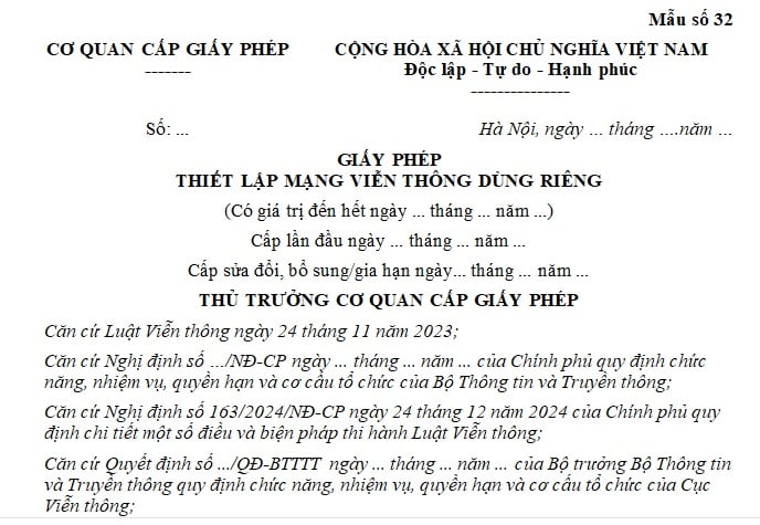 giấy phép thiết lập mạng viễn thông dùng riêng