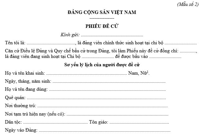 phiếu đề cử đang viên