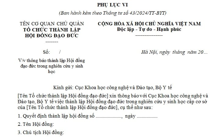 Mẫu thông báo thành lập Hội đồng đạo đức