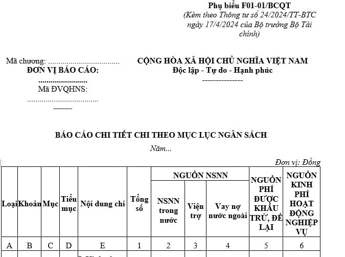 báo cáo chi tiết chi theo mục lục ngân sách